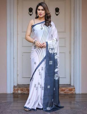 Fashion floral print satin georgette saree for women 2