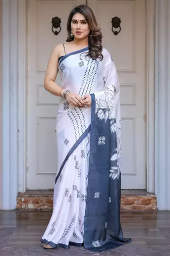 Fashion floral print satin georgette saree for women