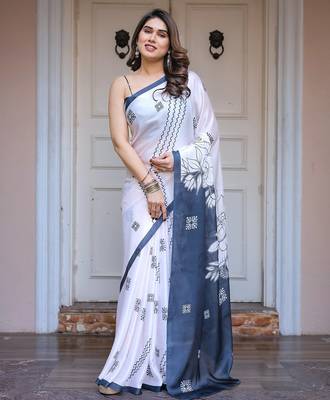 Fashion floral print satin georgette saree for women 3