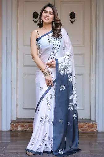Fashion floral print satin georgette saree for women