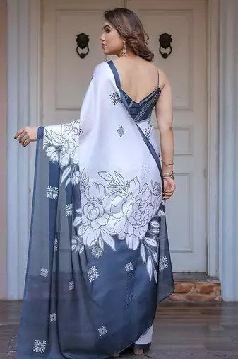 Fashion floral print satin georgette saree for women
