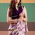 Purple satin silk floral printed saree with stitched blouse