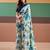 Sea blue satin silk floral printed saree with stitched blouse