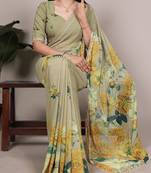 Mehendi weightless marble and floral printed georgette saree with unstitched blouse
