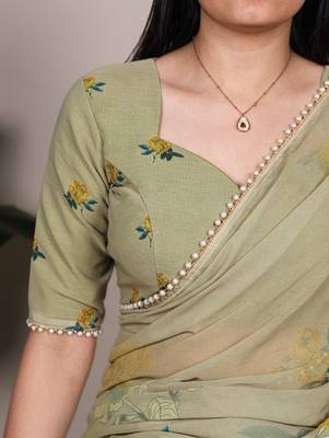 Mehendi weightless marble and floral printed georgette saree with unstitched blouse 2
