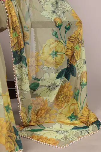 Mehendi weightless marble and floral printed georgette saree with unstitched blouse