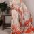 Off white weightless marble and floral printed georgette saree with unstitched blouse