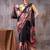 Black satin silk printed saree with a natural silk unstitched blouse