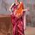 Maroon satin silk printed saree with a natural silk unstitched blouse