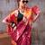 Maroon satin silk printed saree with a natural silk unstitched blouse