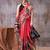 Red satin silk printed saree with a natural silk unstitched blouse