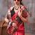 Red satin silk printed saree with a natural silk unstitched blouse