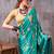Sea blue satin silk printed saree with a natural silk unstitched blouse
