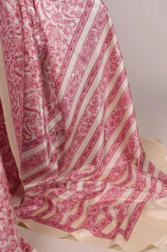 Salmon tussar silk printed saree with unstitched blouse