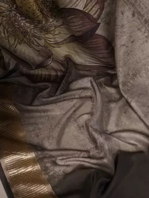 Mehendi tussar silk printed with viscose border saree with unstitched blouse 4
