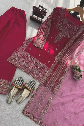 rani pink embroidered suit set