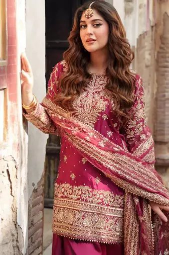 rani pink embroidered suit set