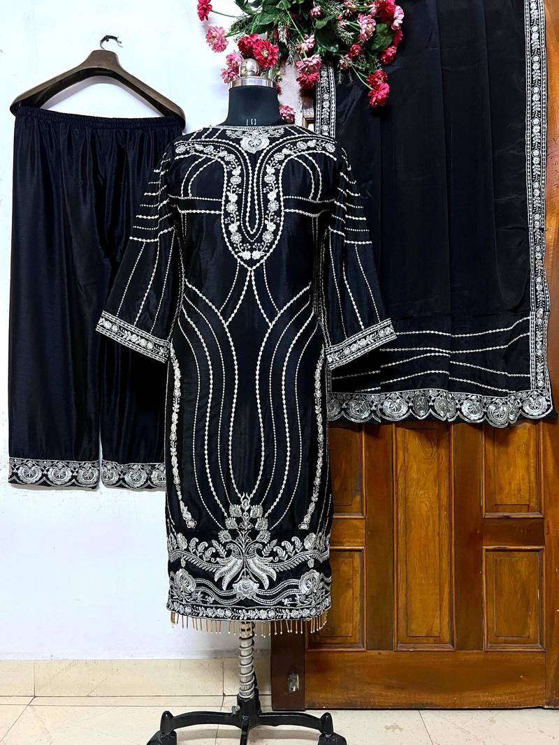 Black georgette heavily embroidered designer salwar suit