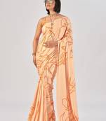 Orange satin silk elegant printed saree with unstitched blouse