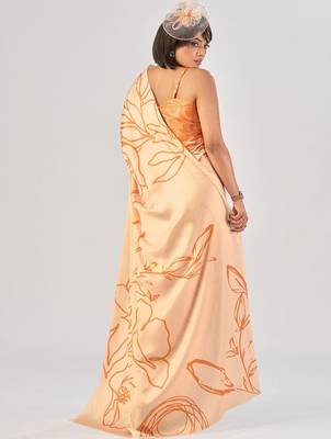 Orange satin silk elegant printed saree with unstitched blouse 4
