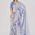 Sea blue satin silk elegant printed saree with unstitched blouse