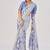 Sea blue satin silk elegant printed saree with unstitched blouse