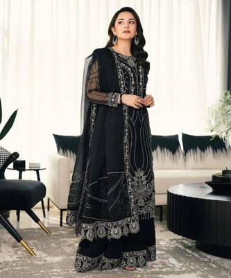 black georgette embroidered salwar suit 1