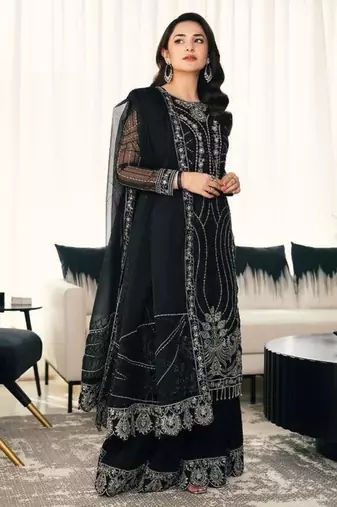 Black georgette heavily embroidered designer salwar suit