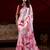 Baby pink satin silk floral printed with pearl lace saree with unstitched blouse