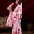 Baby pink satin silk floral printed with pearl lace saree with unstitched blouse