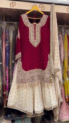  red embroidered sharara suit  4