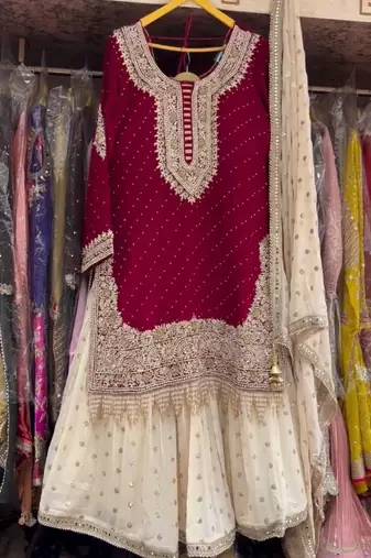  red embroidered sharara suit 
