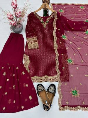 wine sharara suit  3