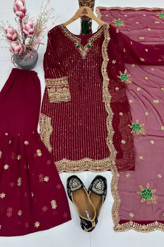 wine sharara suit 