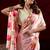 Peach satin silk floral printed with pearl lace saree with unstitched blouse