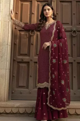 wine sharara suit 
