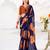 Navy nlue floral print with lace border work chiffon saree & unstitched blouse