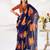 Navy nlue floral print with lace border work chiffon saree & unstitched blouse