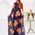 Navy nlue floral print with lace border work chiffon saree & unstitched blouse