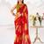 Red floral print with lace border work chiffon saree & unstitched blouse
