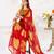 Red floral print with lace border work chiffon saree & unstitched blouse