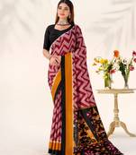 Maroon tussar silk zigzag waves printed saree with unstitched blouse