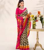 Mehendi tussar silk zigzag waves printed saree with unstitched blouse
