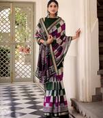Green viscose chanderi printed with temple border saree & unstitched blouse