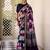 Navy blue viscose chanderi printed with temple border saree & unstitched blouse