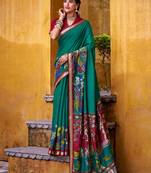 Firozi viscose chanderi kalamkari print with zari working saree & unstitched blouse