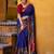 Blue viscose chanderi kalamkari print with zari working saree & unstitched blouse
