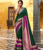 Green printed with zari weaving work poly cotton saree & unstitched blouse