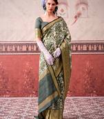 Mehendi tussa silk printed with viscose border saree & unstitched blouse