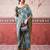 Sea blue tussa silk printed with viscose border saree & unstitched blouse